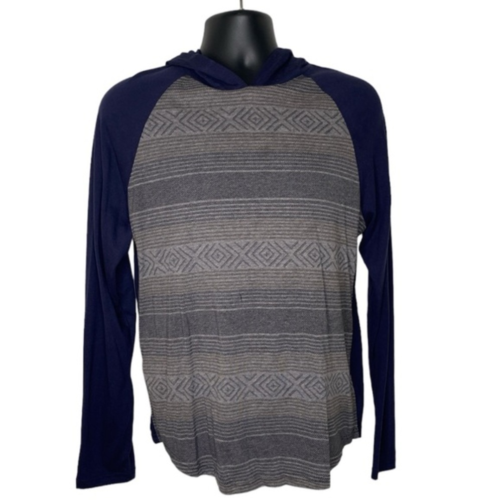 Route 66 Classic Aztec Print Pullover Hoodie (Size:M, Color:Navy-Blue/Gray